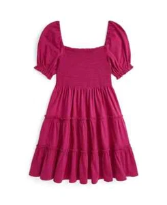 Polo Ralph Lauren Smocked Jersey Dress Big Girls XL (16) Pink Square Neck S/S - Picture 1 of 16