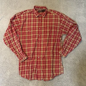 Vintage Eddie Bauer Shirt Red Plaid Button Up long sleeve Cotton mens large - Picture 1 of 5