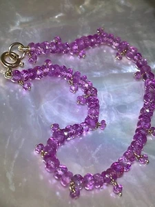 18k/14kyg AAA Pink Natural Sapphire Gemstone Bead Bracelet 6 3/4" - Picture 1 of 7