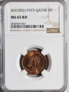 Qatar 5 Dirhams 1973 NGC MS 65 RD - Picture 1 of 2