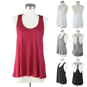 String Racer Back Tank Top Sleeveless Solid Casual Cami Cutout Cage Sexy S M L - Picture 1 of 17
