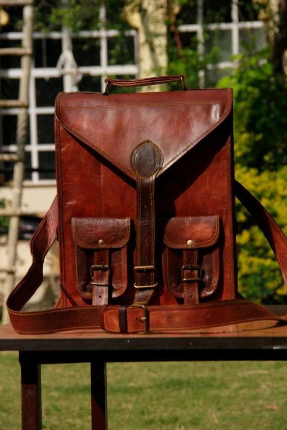 Mens Genuine Leather Vintage Laptop Backpack Rucksack Messenger Bag Satchel