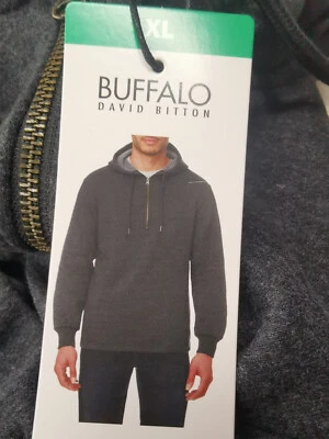 Buffalo David Bitton Men's Half-Zip Fleece Hoodie, Dark Gray Size XL - Image 1 of 4
