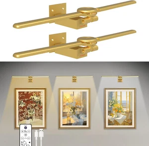 2Pack 18'' Gold Wall Picture Lights 3 Colors Temps with Remote for Art Lighting - Picture 1 of 9