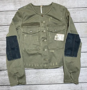 NWT Free People Military Front Pockets Collarless Cropped Jacket Sz XS - Picture 1 of 10