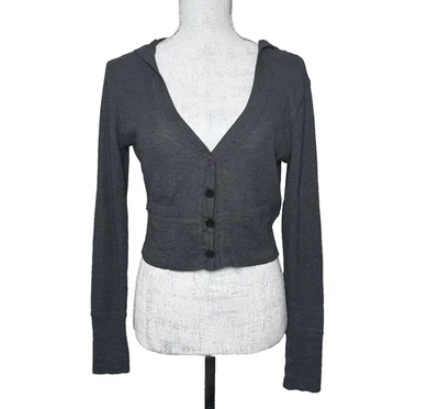 Sudadera con capucha recortada vintage Y2K Energie con botones para mujer L gris bolsillo acanalado Foto 1 de 4