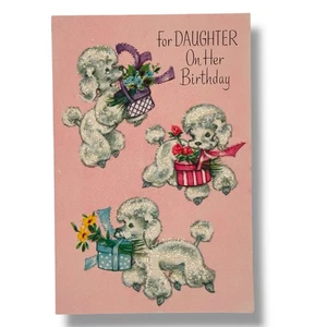 Poodle Puppy Daughter Birthday Glitter Greeting Card RUST CRAFT 1950s VTG - Picture 1 of 3