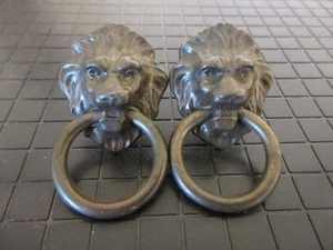 Two (2) Vintage Lions Head Brass Drop Ring Cabinet Drawer Pulls #122 - Picture 1 of 8