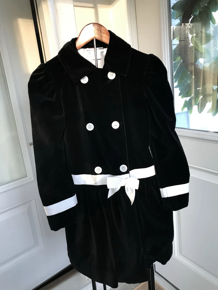 Abrigo de terciopelo negro con lazo blanco American Girl niñas talla 12 Foto 1 de 4