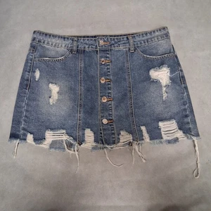 Y2K LIT2 Mini Jeansrock Large Light Washed Distressed Denim Knopfleiste - Bild 1 von 5