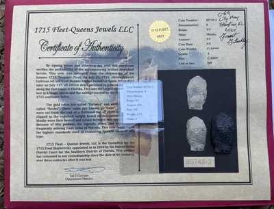 Spanish 1715 Fleet Silver 8 Reales Cob Coin Queens Jewels Certificate Signed! - Image 1 of 4