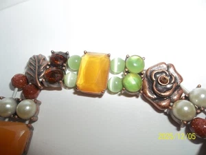 vintage 8" copper bracelet with cat eye, sandstone, amber, faux pearls. 50 grams - Picture 1 of 8