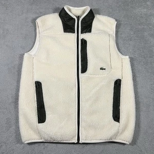 Lacoste Vest Jacket Mens Small Ivory Sherpa Fleece Full Zip Pockets - Picture 1 of 15