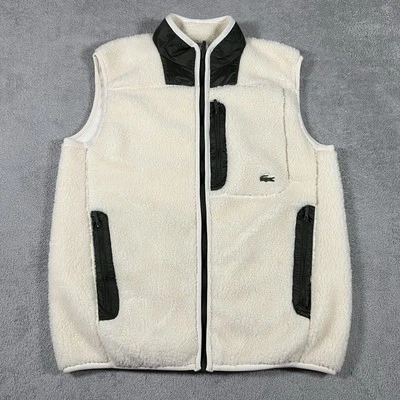 Chaqueta Chaleco Lacoste Para Hombre Pequeña Marfil Sherpa Polar Bolsillos con Cremallera Completa Foto 1 de 4