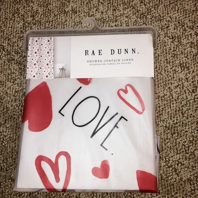 Revestimiento de cortina de ducha Rae Dunn Hearts Love día de San Valentín rojo negro NUEVO Foto 1 de 3