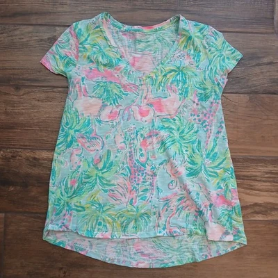 Женская рубашка Lilly Pulitzer XXS зеленый кардиган фламинго пальма дерево Edita 20710 - Изображение 1 из 4