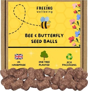 Bee & Butterfly Seed Bombs Handmade Balls UK Native Mix Wildflower Gardening Box - Picture 1 of 7