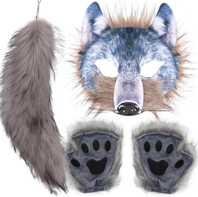 Unleash Your Inner Wolf with Our Therian Wolf Mask, Tail, and Paw Set(Wolf Three - Image 1 of 4