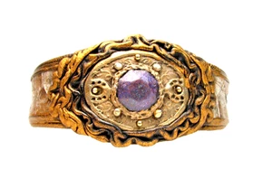 Adjustable Genuine Sculpted  Leather Cuff Bracelet-Bronze-Enamel - Picture 1 of 4