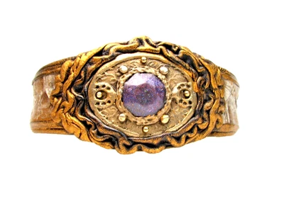 Adjustable Genuine Sculpted  Leather Cuff Bracelet-Bronze-Enamel - Image 1 of 4