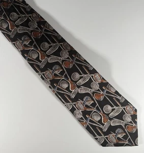 Nordstrom Golfing Neck Tie Black Silk Driver Putter Clubhouse Golf Ball Made USA - Picture 1 of 5