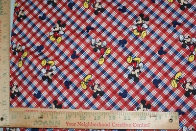 Mickey Mouse on Diagonal Plaid Springs  Fabric Cotton 1 Yd +33" x 42" Fast Ship - Image 1 of 3
