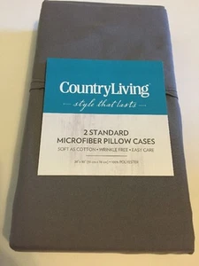 Country Living Standard Microfiber Pillowcases Solid Gray Soft Wrinkle Free NEW - Picture 1 of 3