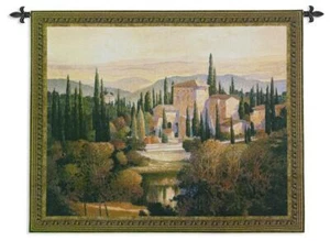 53x44 TUSCANY Villa European Countryside Pond Landscape Tapestry Wall Hanging - Picture 1 of 1