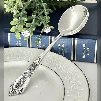 Rose Point Sterling Wallace Soup Spoon Silverware Vintage Round Cream Spoon - 1 - Image 1 of 4