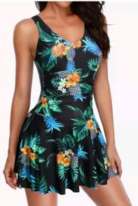 Yonique One Piece Swimsuit for Women Modest Tummy Control Swimdress Vintage Sz S - Picture 1 of 5