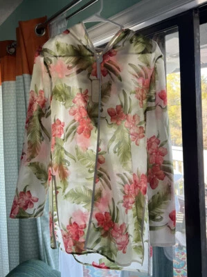 Tommy Bahama S Funda de Natación Túnica de Seda Capucha Floral Semi Transparente Frente Abierto Nueva con Etiquetas Foto 1 de 4