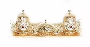 Traditional Turkish Style Coffee Serving Set w/ Color Stone Inset (Gold) - Picture 1 of 2