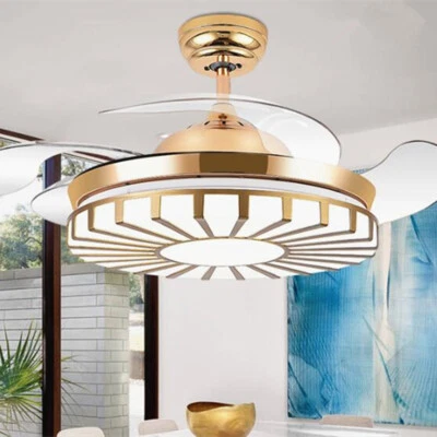 42" Gold 3-Color Light LED Chandelier Remote Control Invisible Ceiling Fan Lamps - Image 1 of 4