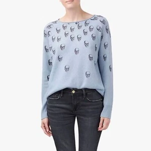 Skull Cashmere Amie 100% Cashmere Skull Boatneck Sweater Blue Size Medium - Picture 1 of 7