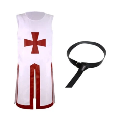 Medieval Hombres Cruzado LARP Cruz Roja Capa Juegos con disfraces Caballeros Templarios Túnica Foto 1 de 4