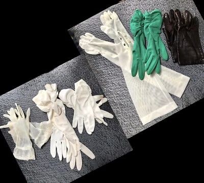 Lote de 6 Pr) Guantes de Colección *MALLA LONGITUD ÓPERA A PRESIÓN, VERDE ESMERALDA ACANALADO, CUERO PARA NIÑOS+ Foto 1 de 4