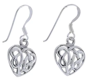 Sterlingsilber Keltisches Herz Ohrringe, Anhänger Ist 1.3cm Lang - Bild 1 von 1