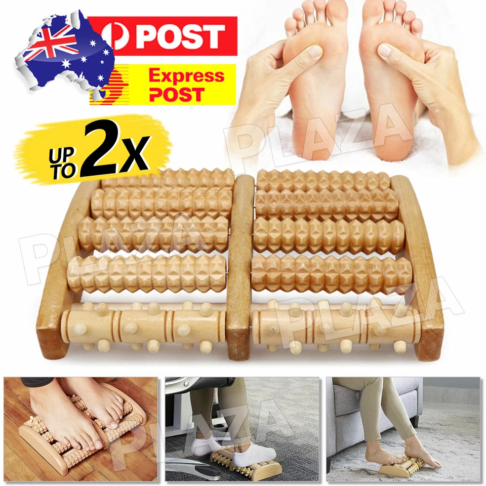 2x LARGE Wooden Foot Pain Massager 5 Roller Care Reflexology Relax Stress Relief - image 1 of 4