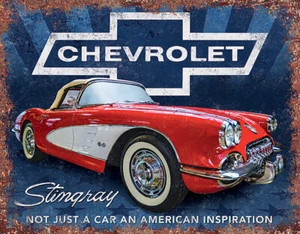 Chevy Stingray Corvette Blue/White/Red Nostalgic Wall Décor Tin Sign 2471 - Picture 1 of 1