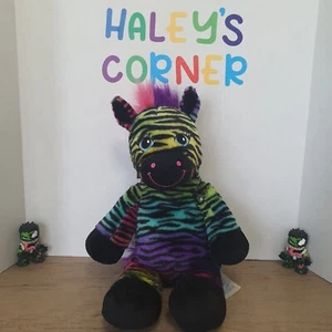 Peluche Build-a-Bear ZEBRA multicolore a righe arcobaleno 16" BAB - Foto 1 di 5