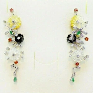 Perlmutt Smaragd Saphir CZ Ohrhänger BLÜTEN 925 Silber 585 Weißgold vergoldet - Bild 1 von 7