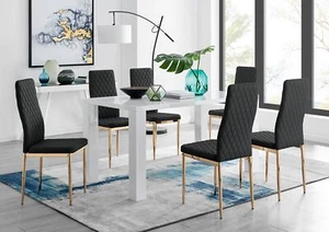 PIVERO White High Gloss Dining Table & 6 Faux Leather Milan Chairs - Picture 1 of 148