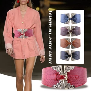 Womens Fashion Elastic Cinch Belt 2.5" Wide Stretch Waist Band Clasp Buckle NEW - Picture 1 of 15