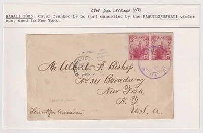 E5188: 1895 Paauilo, Hawaii to NY Cover, Scott #76 pair - Image 1 of 2