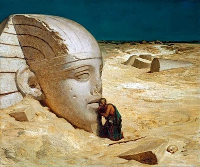 THE QUESTIONER OF THE SPHINX 1863 ORIENTALIST PAINTING BY ELIHU VEDDER REPRO - Image 1 of 3