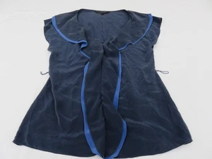 COAST NAVY & COBALT BLUE TRIM 100% SOFT PUDER SILK TOP WITH CASCADE RÜSCHEN UK 8 - Bild 1 von 13