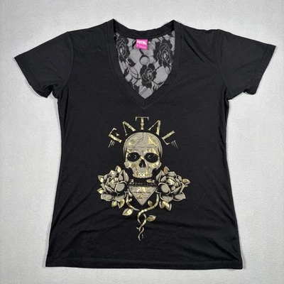Camiseta Fatal Clothing para mujer XLarge negra calavera grunge punk rock patinador encaje Foto 1 de 4