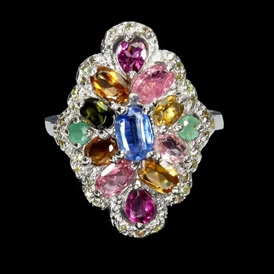 Кольцо из стерлингового серебра 925 пробы с овальным кианитом сапфиром турмалином драгоценным камнем ювелирный размер  - Изображение 1 из 4