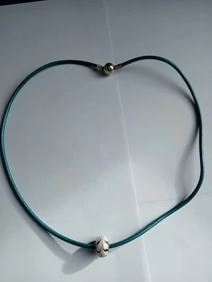 Pandora Halskette petrolfarbiges Lederband 52 cm mit Kugelverschluss 925 Silber - Bild 1 von 4