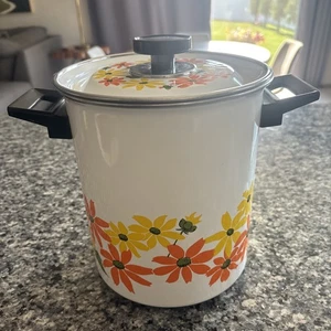 Vintage Ekco Country Garden Suppentopf Gemüse Dampfgarer Porzellan plattiert 70er Kochgeschirr - Bild 1 von 7